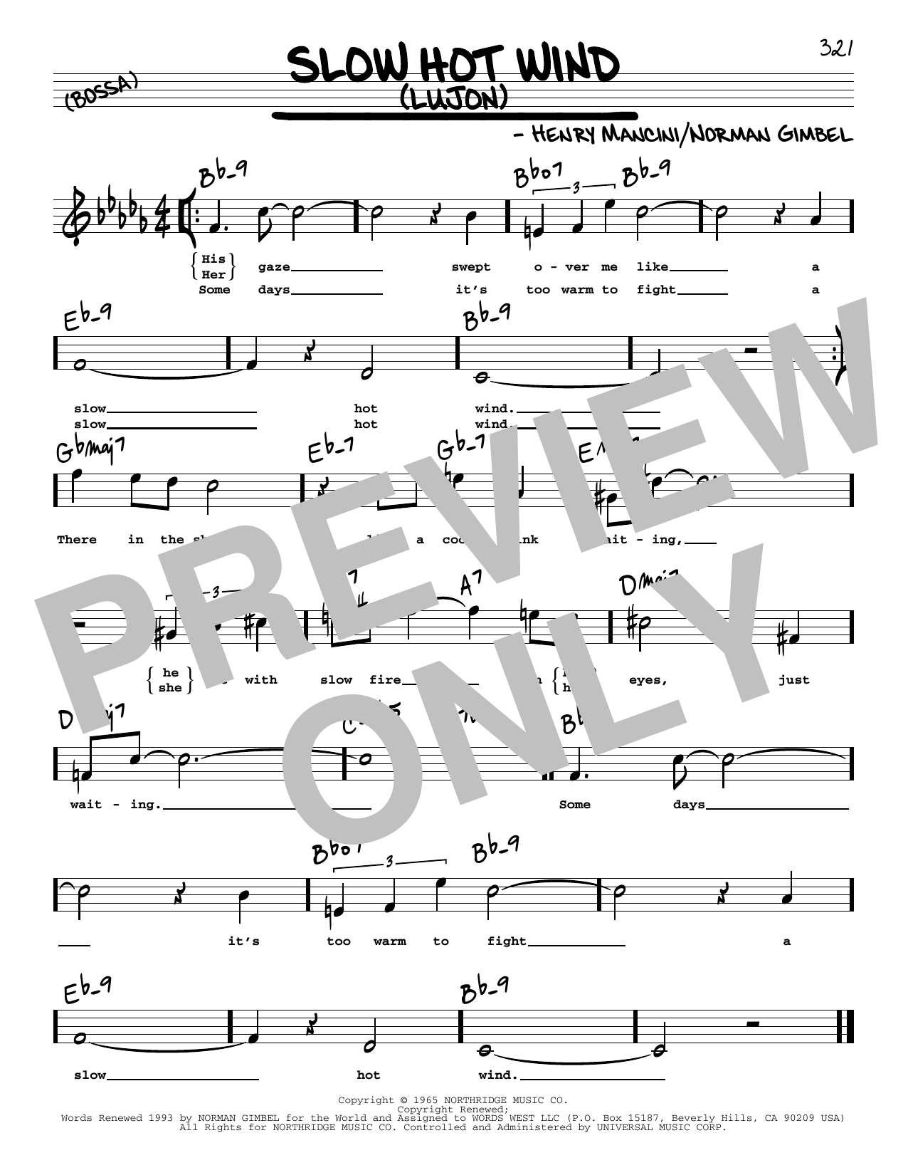 Henry Mancini "Slow Hot Wind (Lujon) (High Voice)" Sheet Music Notes