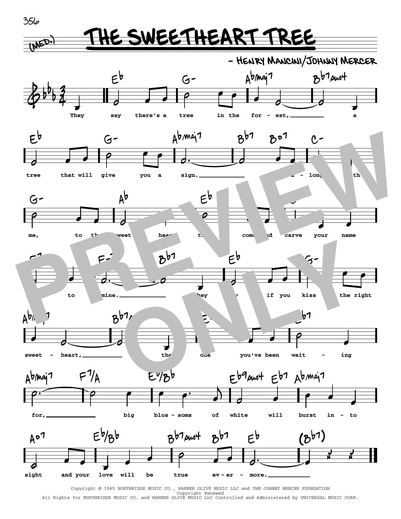 Henry Mancini The Sweetheart Tree Low Voice Sheet Music Chords And Lyrics Download Pdf Free 