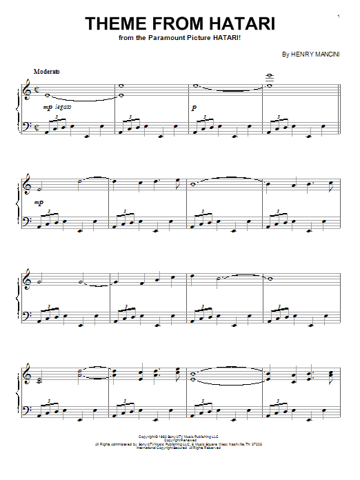 Learn to play Henry Mancini Theme From Hatari sheet music for Piano Solo in minutes. Henry Mancini Theme From Hatari sheet music notes and chords. Download Printable PDF.
