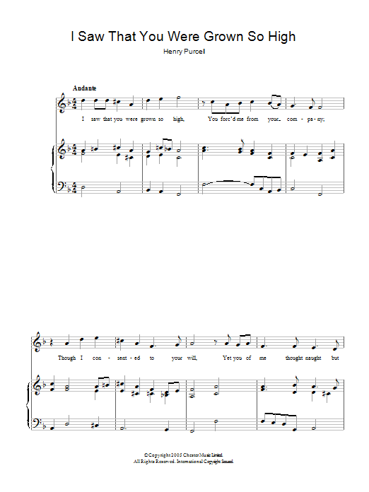 Learn to play Henry Purcell I Saw That You Were Grown So High Z.387 sheet music for Piano & Vocal in minutes. Price: 6.9900$ Henry Purcell I Saw That You Were Grown So High Z.387 sheet music notes and chords arranged for Piano & Vocal