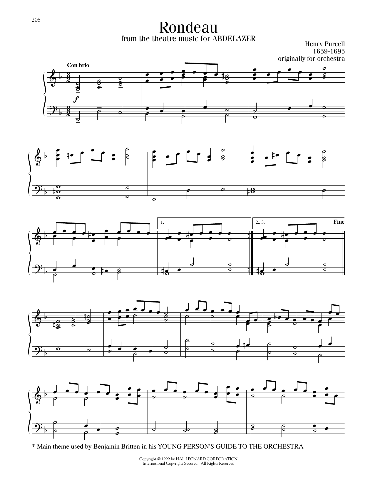 Henry Purcell Rondo (Rondeau) sheet music notes and chords. Download Printable PDF.