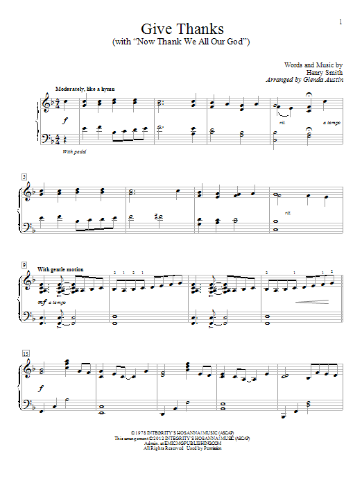 Learn to play Glenda Austin Give Thanks sheet music for Educational Piano in minutes. Price: 6.9900$ Glenda Austin Give Thanks sheet music notes and chords arranged for Educational Piano