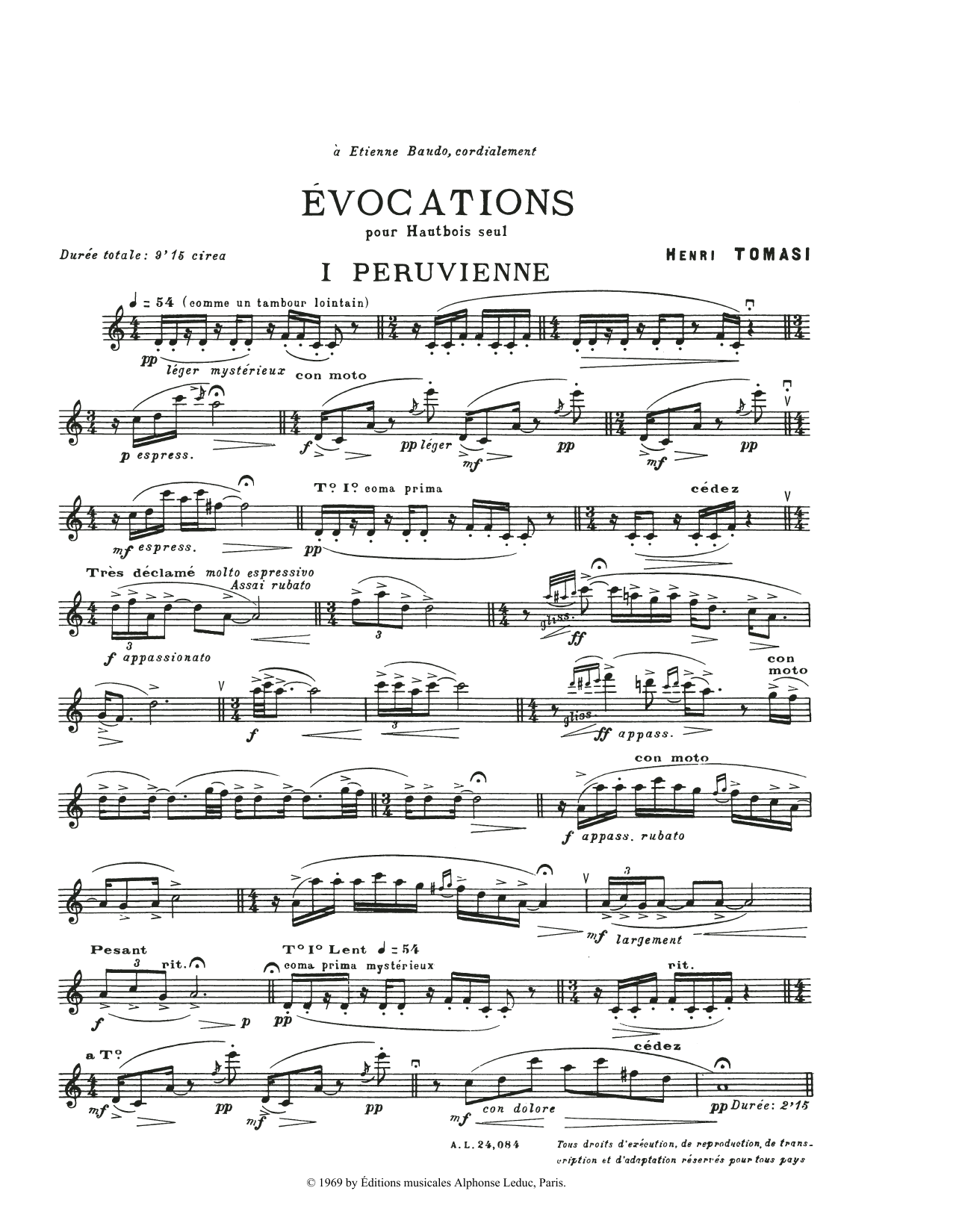 Henry Tomasi Evocations sheet music notes and chords. Download Printable PDF.