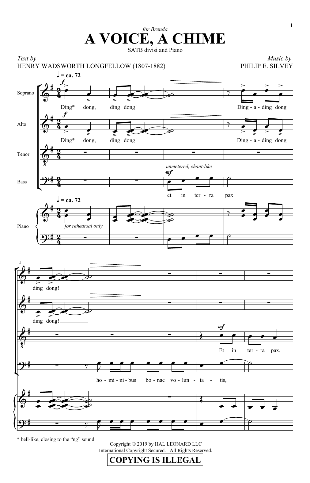 Learn to play Henry Wadsworth Longfellow and Philip E. Silvey A Voice, A Chime sheet music for SATB Choir in minutes. Price: 3.9900$ Henry Wadsworth Longfellow and Philip E. Silvey A Voice, A Chime sheet music notes and chords arranged for SATB Choir