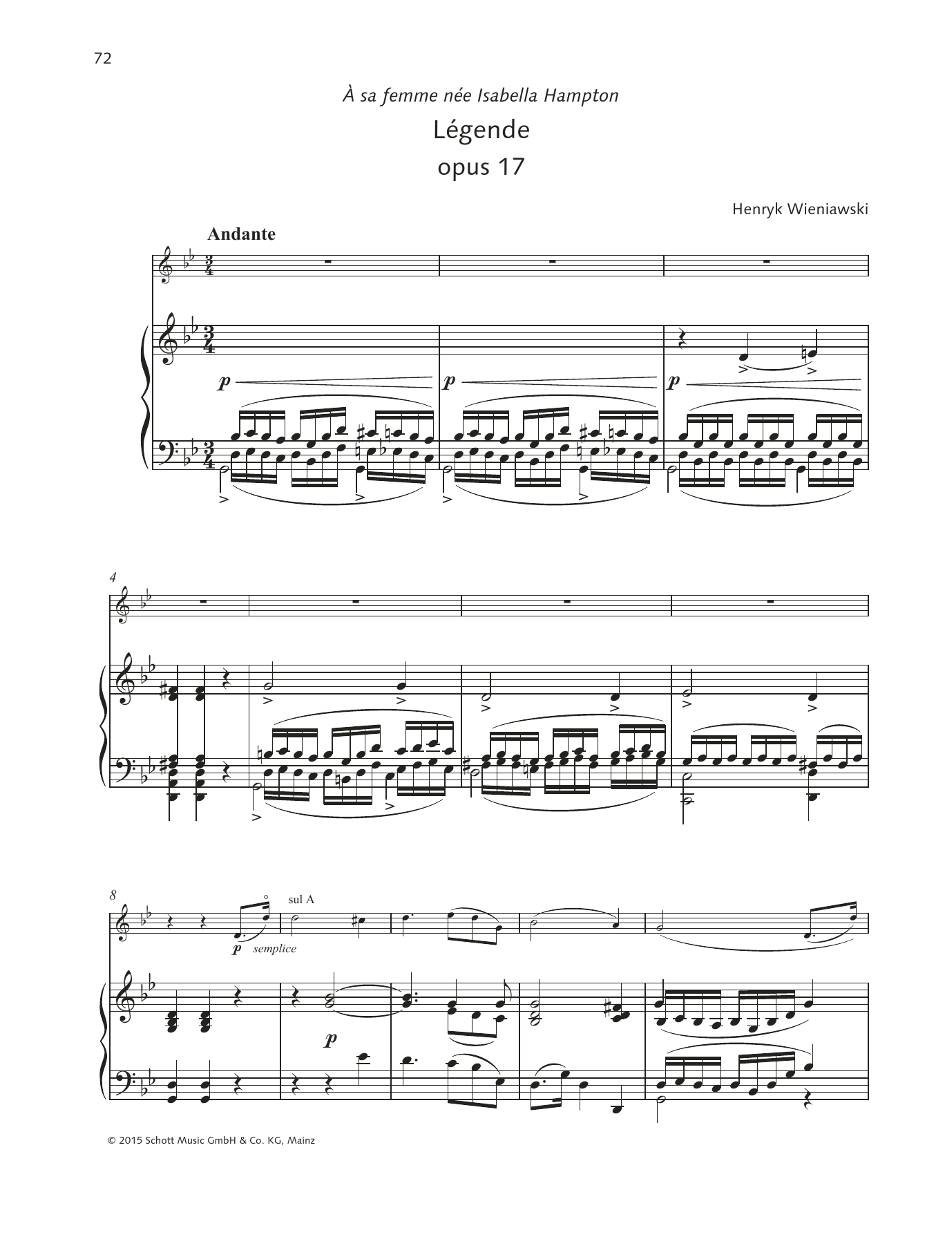 Henryk Wieniawski Legende sheet music notes and chords. Download Printable PDF.