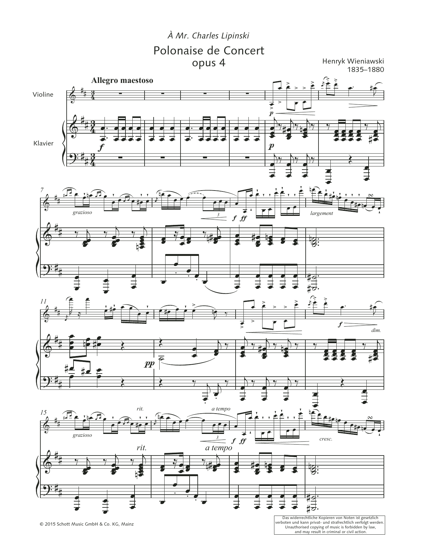 Henryk Wieniawski Polonaise de Concert sheet music notes and chords. Download Printable PDF.