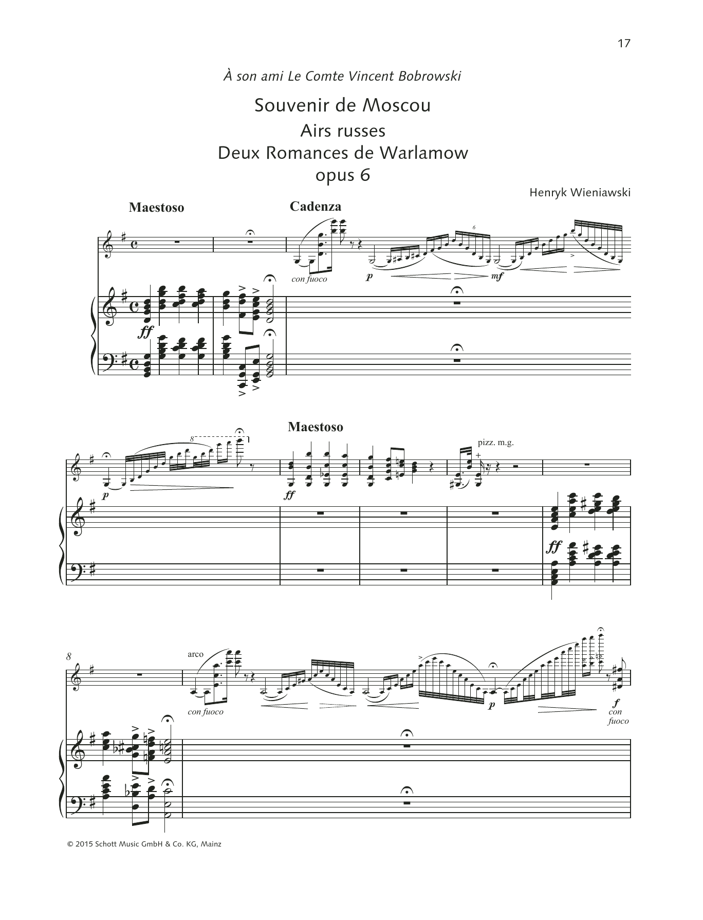 Learn to play Henryk Wieniawski Souvenir de Moscou/Airs russes sheet music for String Solo in minutes. Price: 5.9900$ Henryk Wieniawski Souvenir de Moscou/Airs russes sheet music notes and chords arranged for String Solo