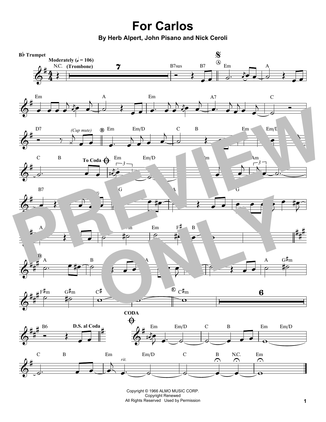 Herb Alpert For Carlos sheet music notes and chords. Download Printable PDF.