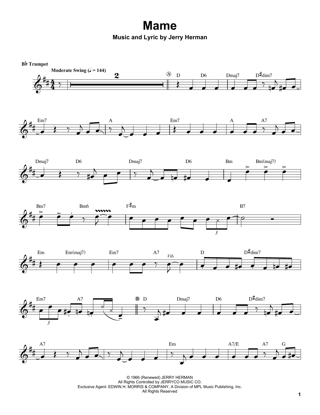 Herb Alpert Mame sheet music notes and chords. Download Printable PDF.