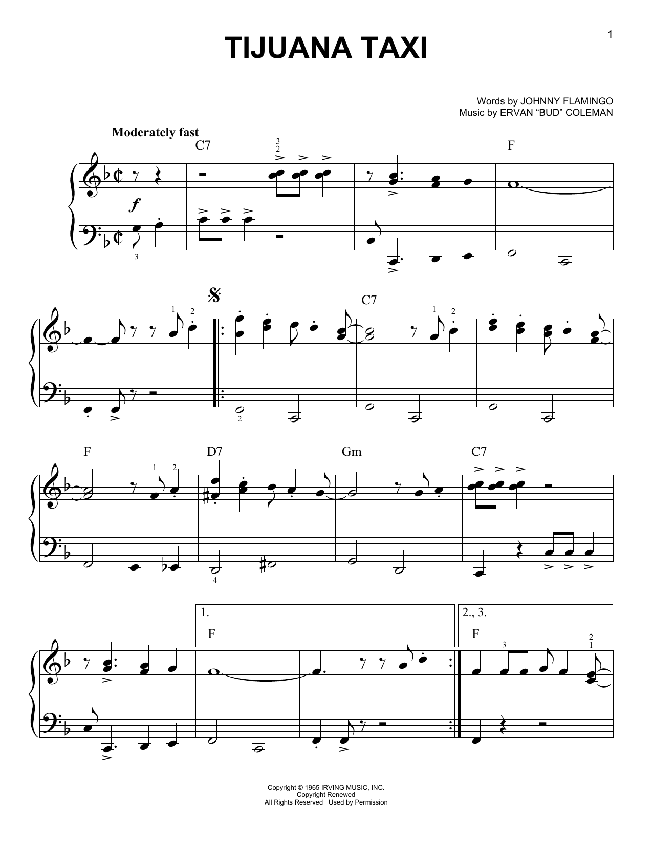 Learn to play Herb Alpert & The Tijuana Brass Tijuana Taxi sheet music for Easy Piano in minutes. Herb Alpert & The Tijuana Brass Tijuana Taxi sheet music notes and chords