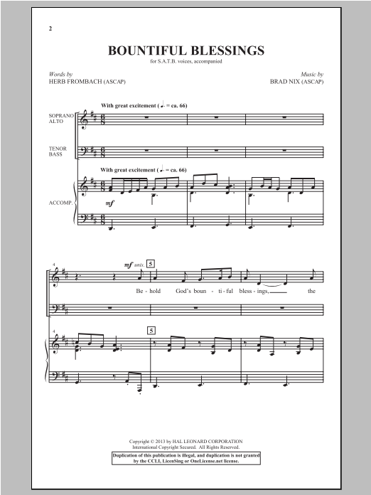 Herb Frombach Bountiful Blessings sheet music notes and chords. Download Printable PDF.