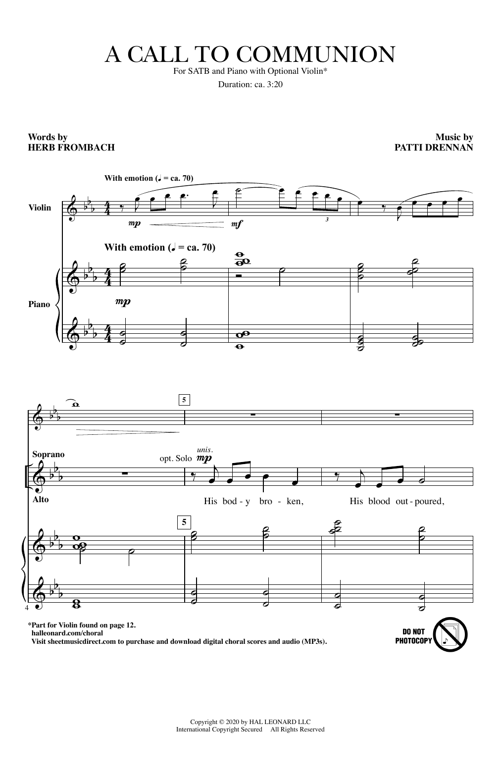 Learn to play Herb Frombach and Patti Drennan A Call To Communion sheet music for SATB Choir in minutes. Price: 3.9900$ Herb Frombach and Patti Drennan A Call To Communion sheet music notes and chords arranged for SATB Choir
