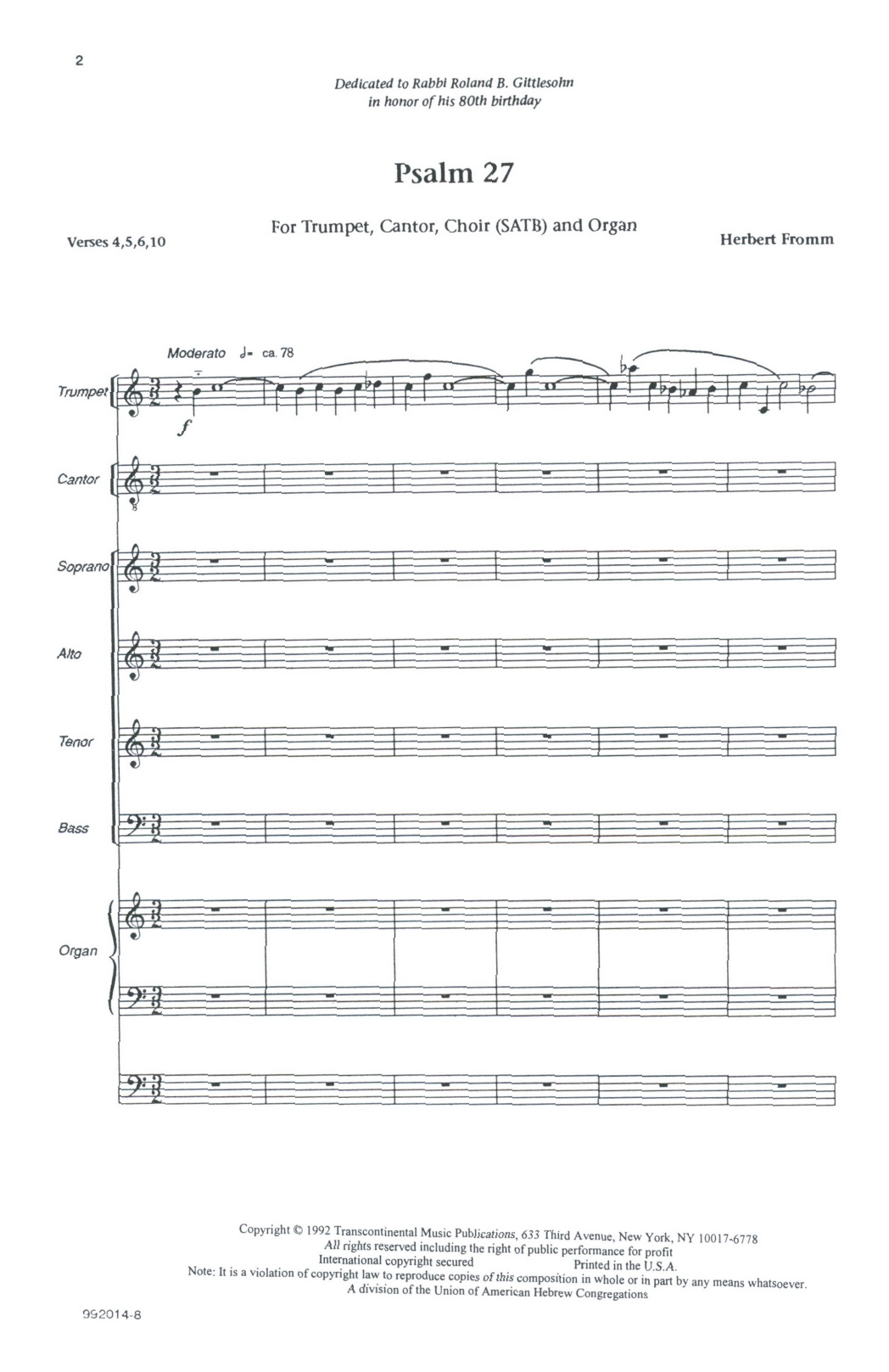 Herbert Fromm Psalm 27 sheet music notes and chords. Download Printable PDF.