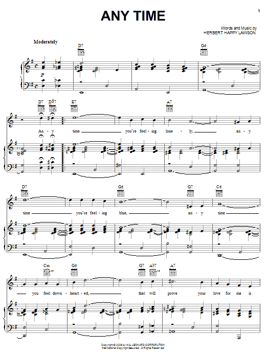 Eddie Arnold Any Time sheet music notes and chords arranged for Piano, Vocal & Guitar Chords