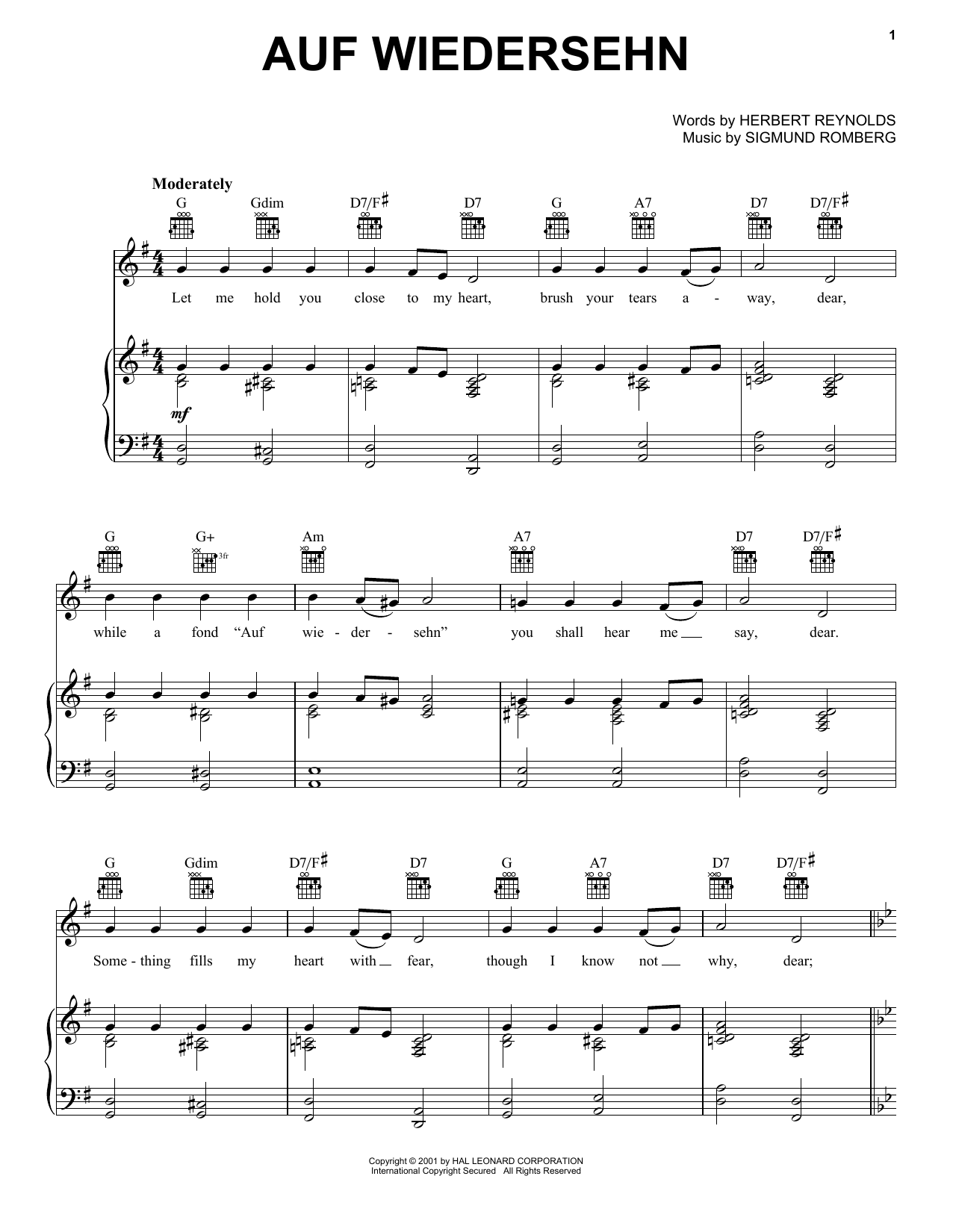 Herbert Reynolds Auf Wiedersehn sheet music notes and chords. Download Printable PDF.