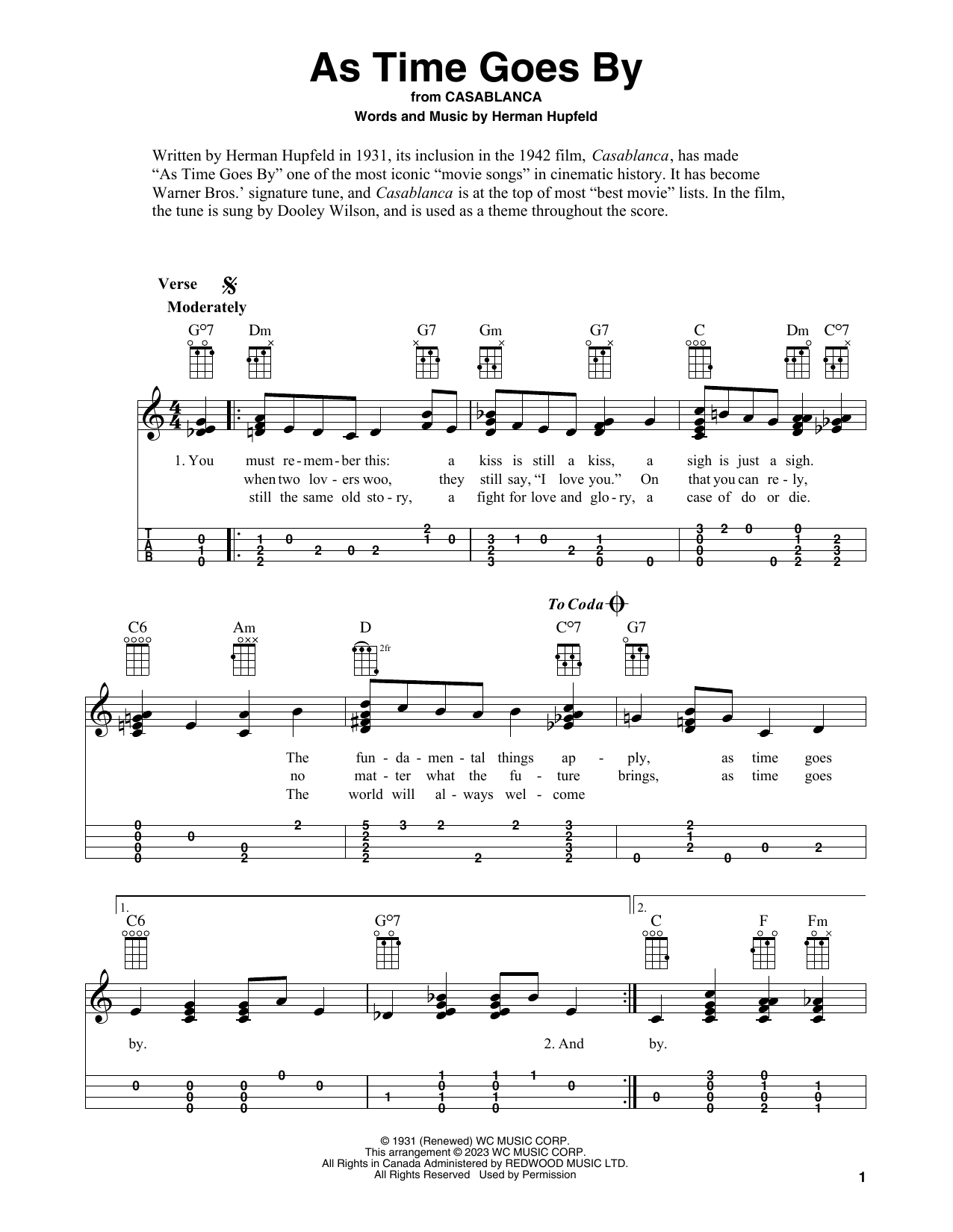Herman Hupfeld As Time Goes By (from Casablanca) sheet music notes and chords - Download Printable PDF and start playing in minutes.