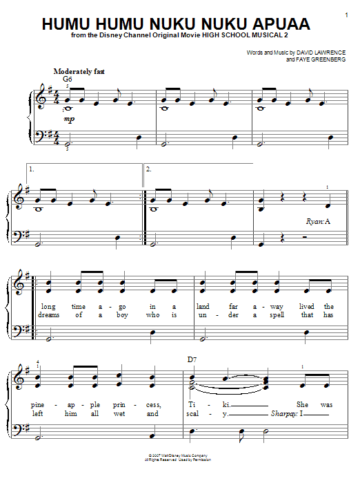 High School Musical 2 Humu Humu Nuku Nuku Apuaa sheet music notes and chords. Download Printable PDF.