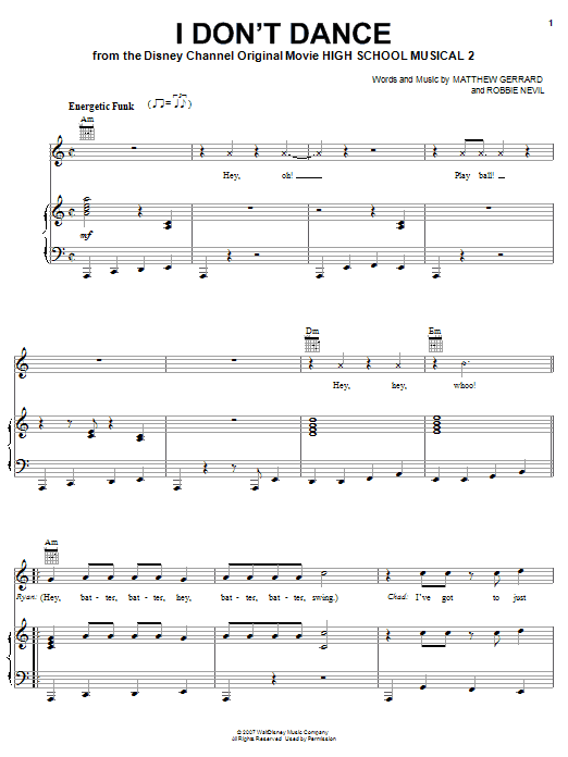 High School Musical 2 I Don't Dance sheet music notes and chords. Download Printable PDF.