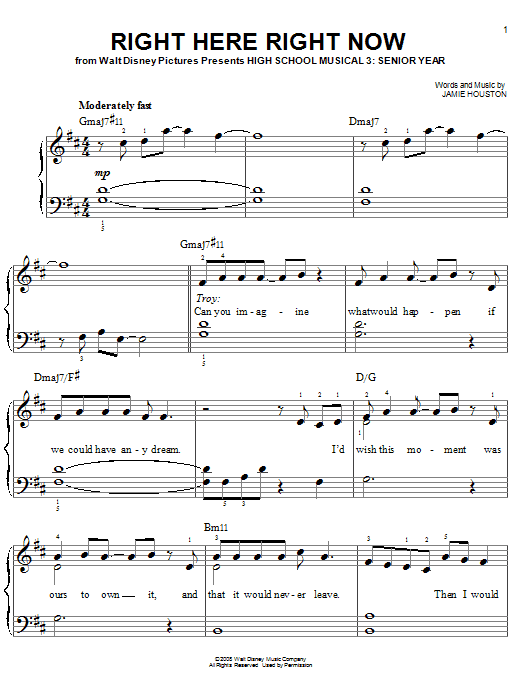 High School Musical 3 Right Here Right Now sheet music notes and chords. Download Printable PDF.