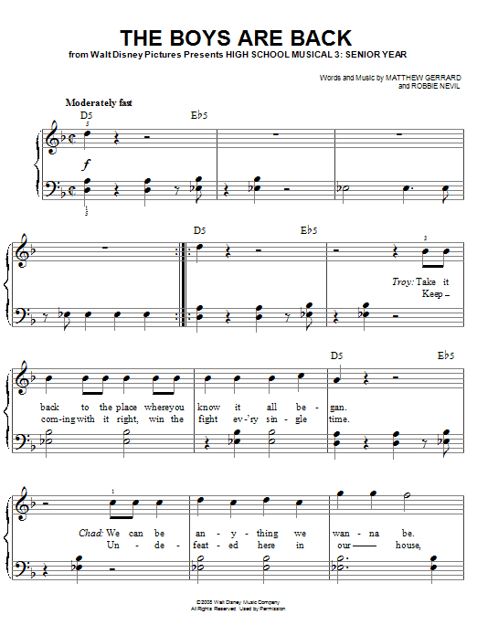 High School Musical 3 The Boys Are Back sheet music notes and chords. Download Printable PDF.