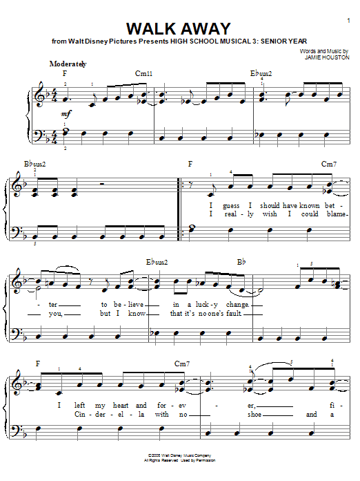 High School Musical 3 Walk Away sheet music notes and chords. Download Printable PDF.