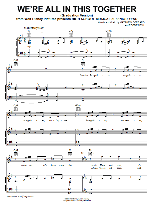 Learn to play High School Musical 3 We're All In This Together (Graduation Version) sheet music for Big Note Piano in minutes. Price: 6.9900$ High School Musical 3 We're All In This Together (Graduation Version) sheet music notes and chords arranged for Big Note Piano