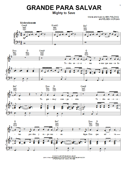 Hillsong 'Grande Para Salvar (Mighty To Save)' Sheet Music, Chords ...