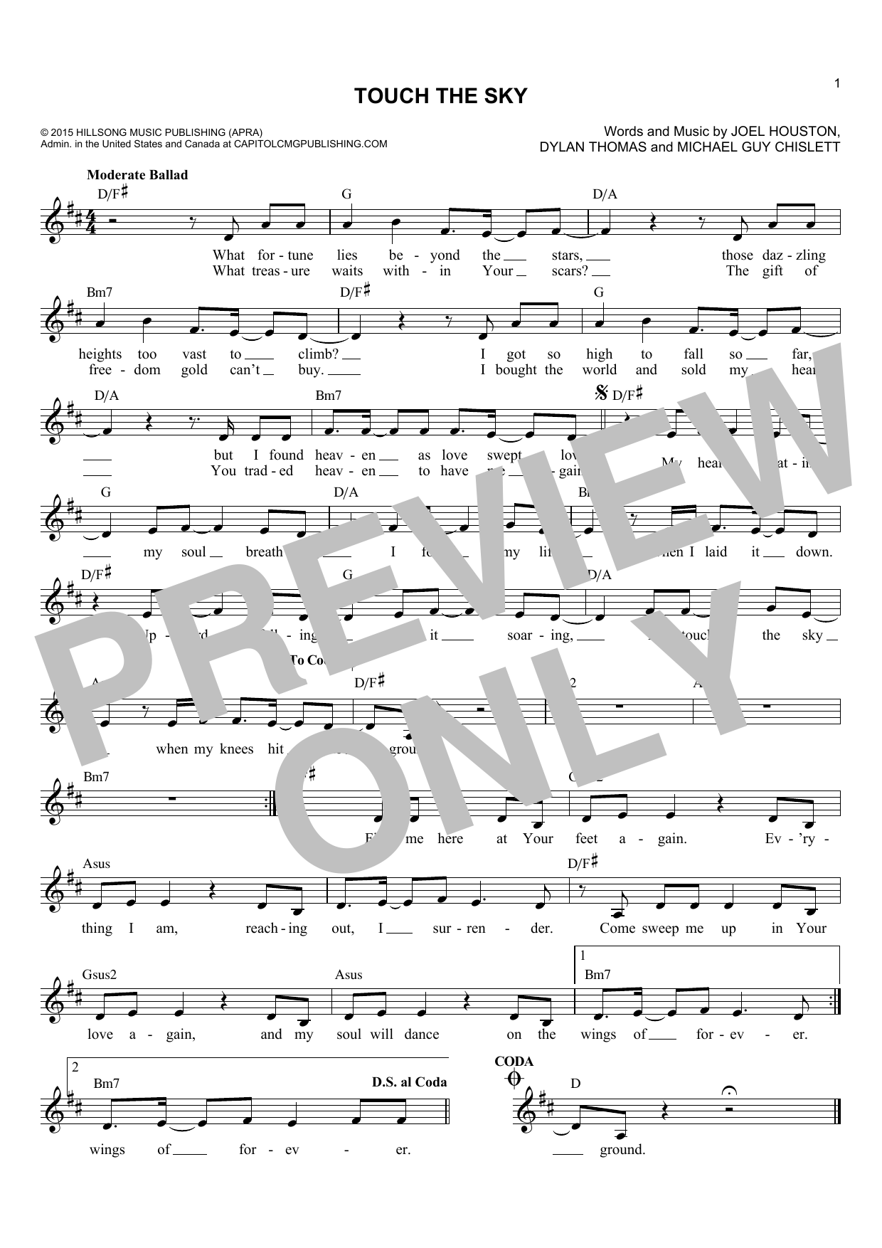 Hillsong United Touch The Sky sheet music notes and chords. Download Printable PDF.