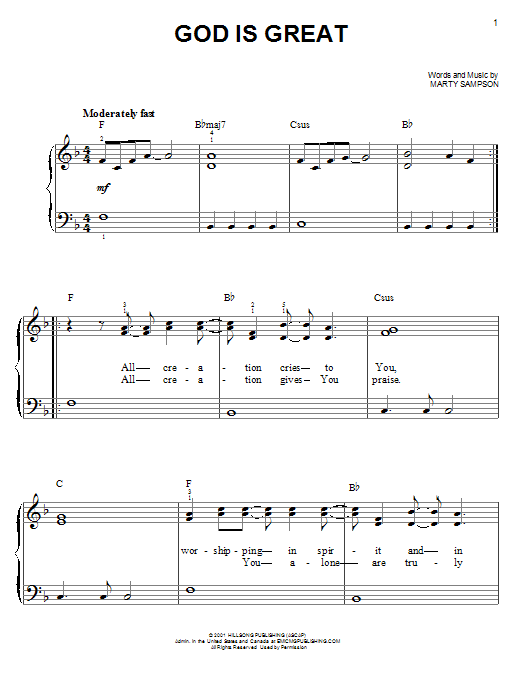 Marty Sampson God Is Great sheet music notes and chords. Download Printable PDF.