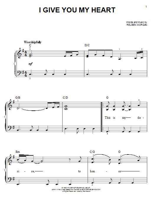 Reuben Morgan I Give You My Heart sheet music notes and chords. Download Printable PDF.