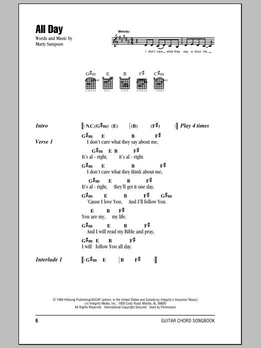 Learn to play Hillsong United All Day sheet music for Guitar Chords/Lyrics in minutes. Hillsong United All Day sheet music notes and chords. Download Printable PDF.