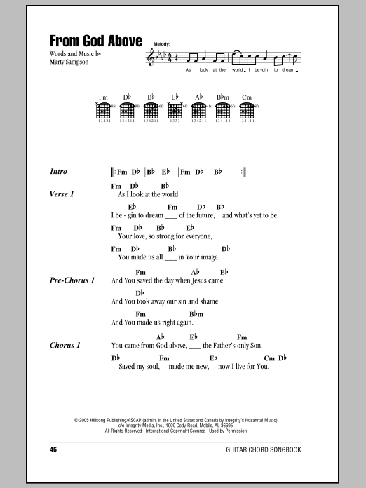 Learn to play Hillsong United From God Above sheet music for Guitar Chords/Lyrics in minutes. Hillsong United From God Above sheet music notes and chords. Download Printable PDF.