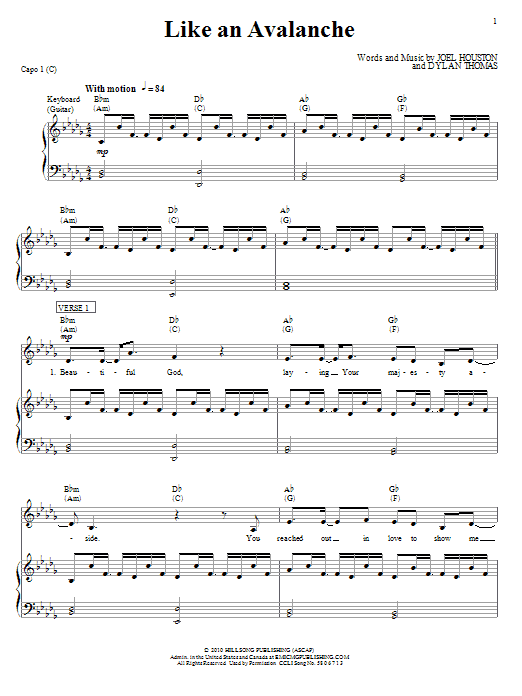 Hillsong United Like An Avalanche sheet music notes and chords. Download Printable PDF.