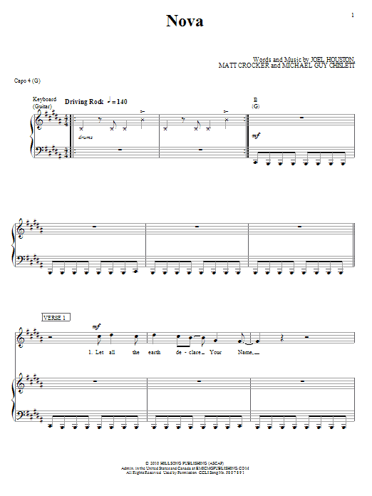 Hillsong United Nova sheet music notes and chords. Download Printable PDF.