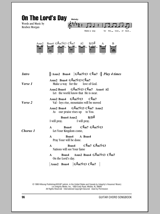 Learn to play Hillsong United On The Lord's Day sheet music for Guitar Chords/Lyrics in minutes. Hillsong United On The Lord's Day sheet music notes and chords. Download Printable PDF.