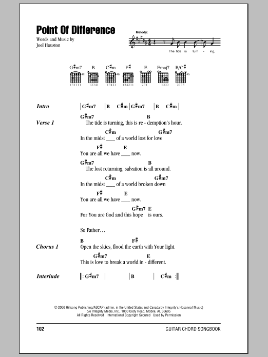 Learn to play Hillsong United Point Of Difference sheet music for Guitar Chords/Lyrics in minutes. Hillsong United Point Of Difference sheet music notes and chords. Download Printable PDF.