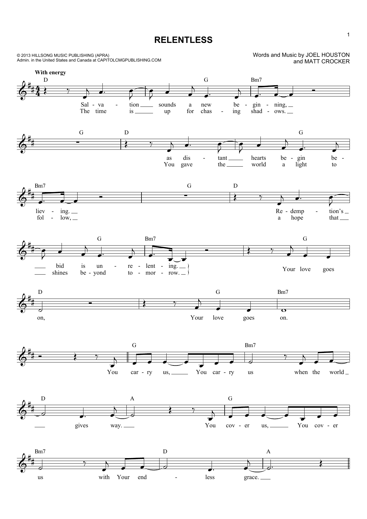 Matt Crocker Relentless sheet music notes and chords. Download Printable PDF.