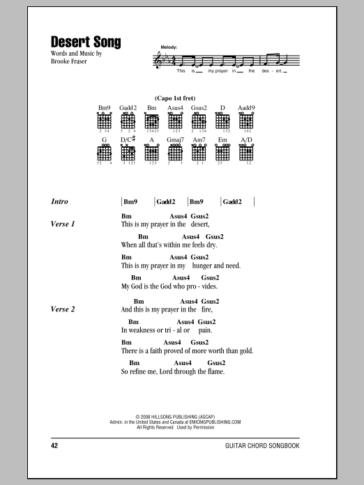 Brooke Fraser Desert Song sheet music notes and chords. Download Printable PDF.