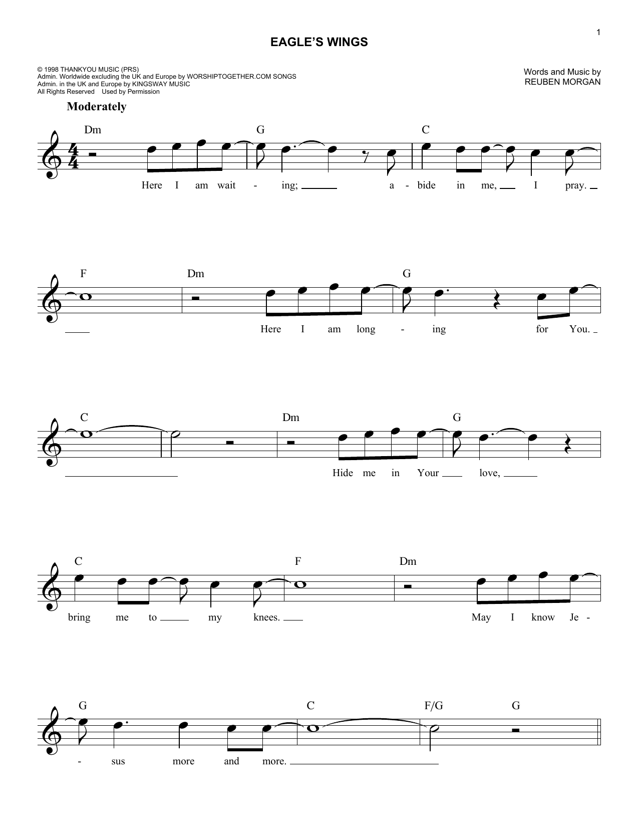 Reuben Morgan Eagle's Wings sheet music notes and chords. Download Printable PDF.