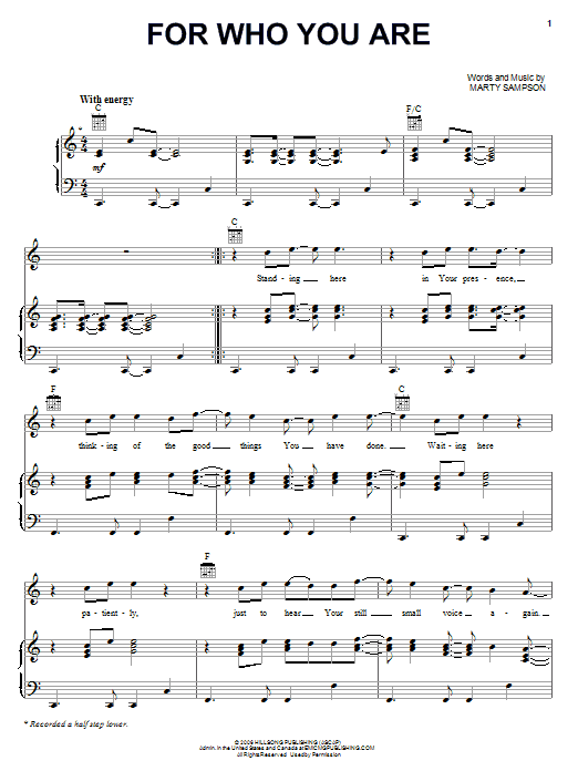 Learn to play Marty Sampson For Who You Are sheet music for Lead Sheet / Fake Book in minutes. Marty Sampson For Who You Are sheet music notes and chords. Download Printable PDF.