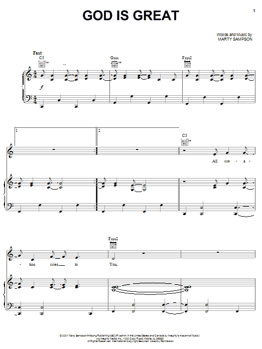 Marty Sampson God Is Great sheet music notes and chords. Download Printable PDF.