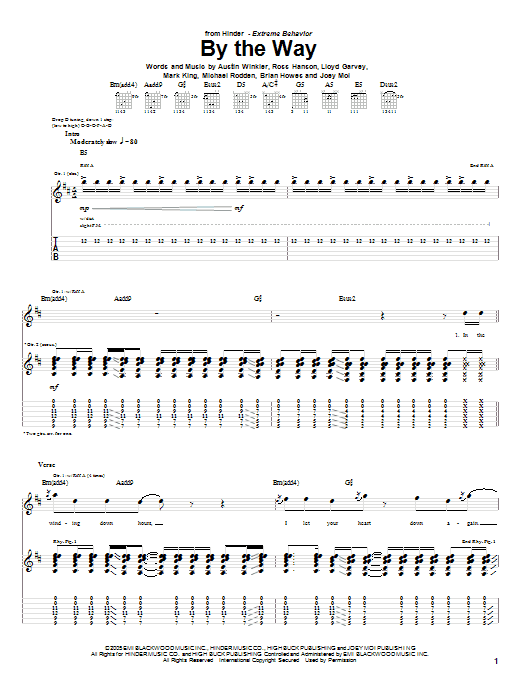 Hinder By The Way sheet music notes and chords. Download Printable PDF.