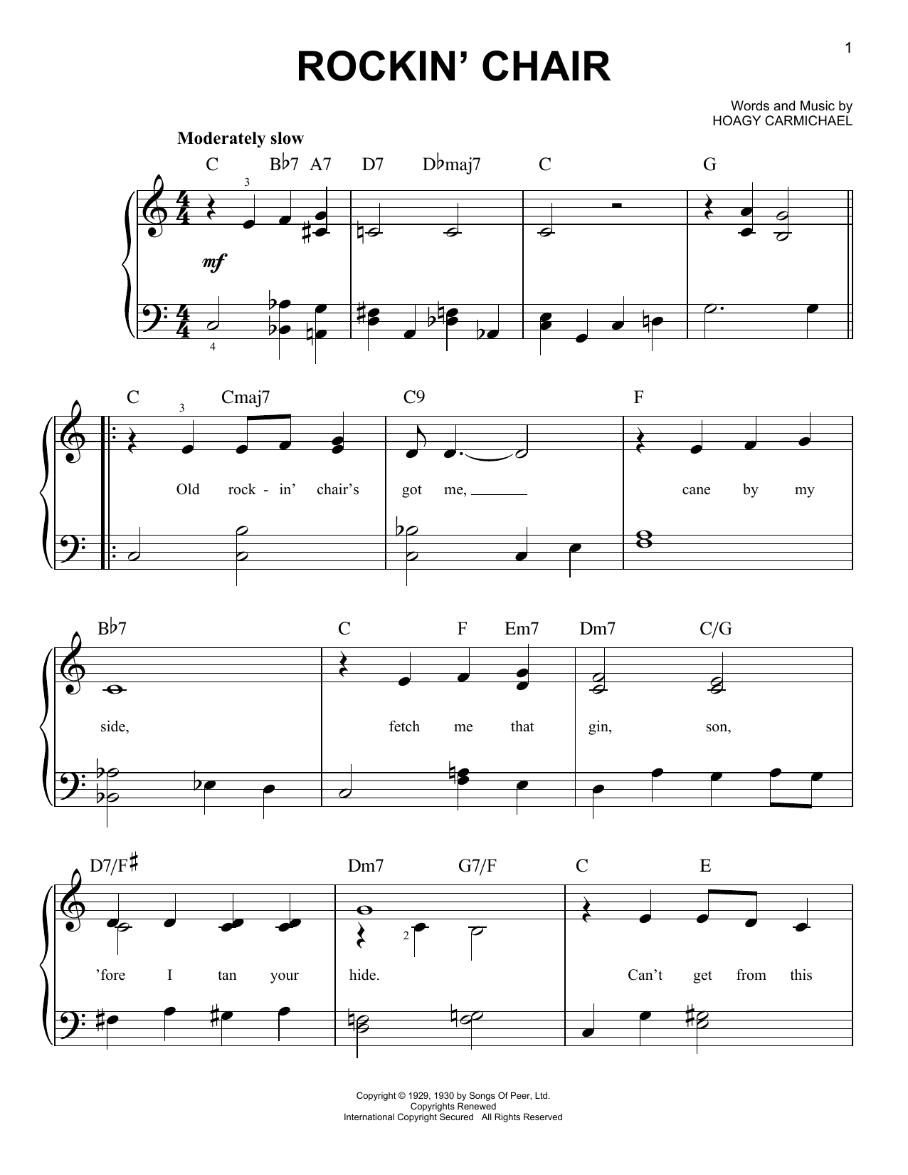 Learn to play Hoagy Carmichael Rockin' Chair sheet music for Easy Piano in minutes. Price: 6.9900$ Hoagy Carmichael Rockin' Chair sheet music notes and chords arranged for Easy Piano