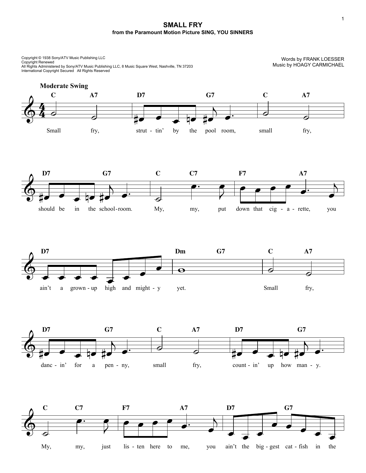 Hoagy Carmichael Small Fry sheet music notes and chords. Download Printable PDF.