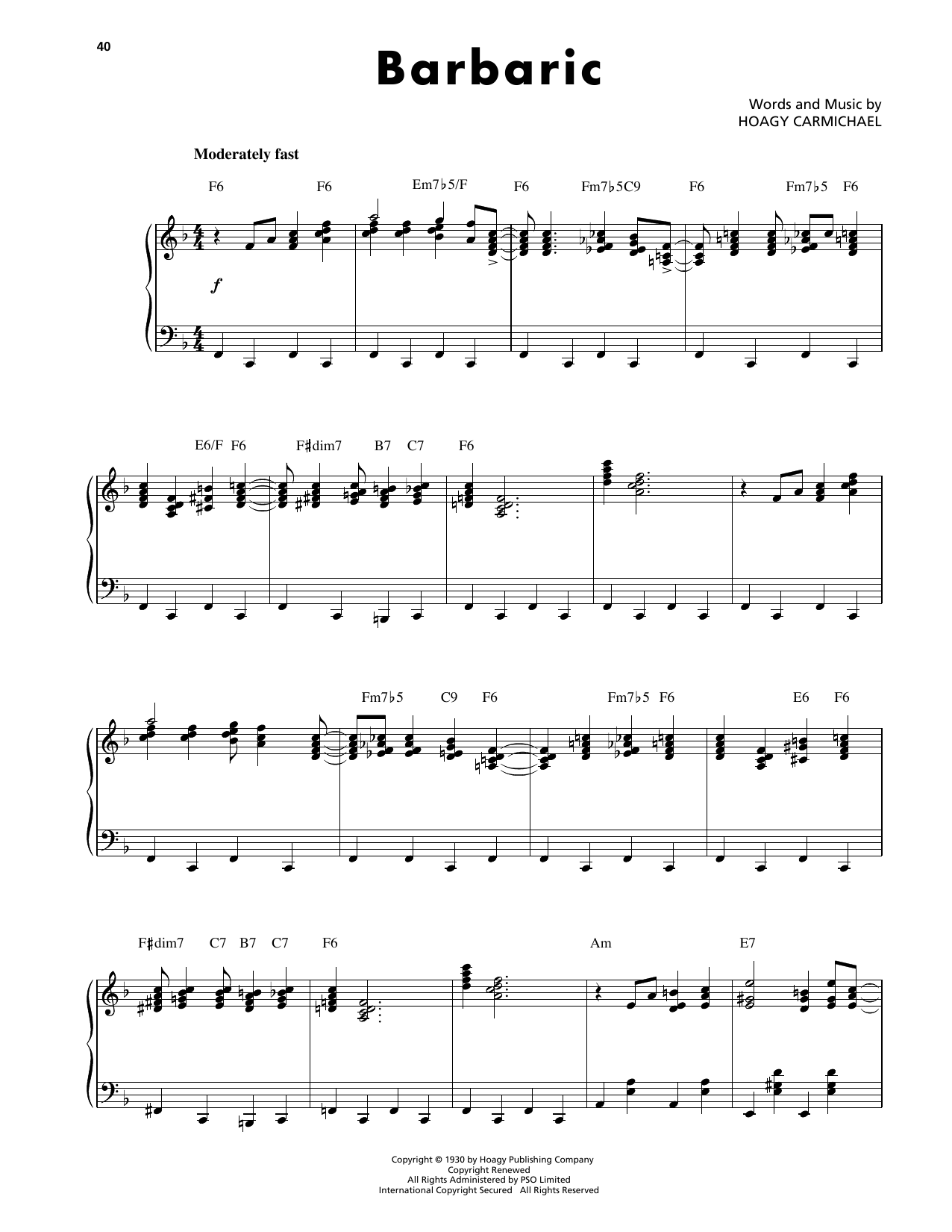 Hoagy Carmichael Barbaric sheet music notes and chords. Download Printable PDF.