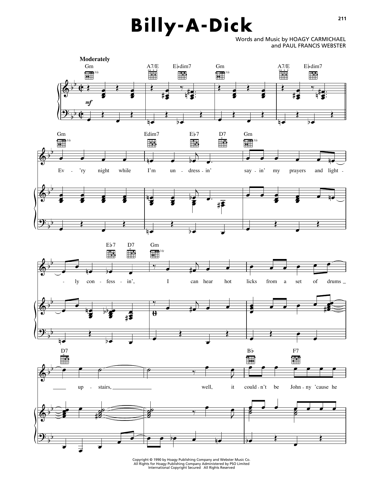 Hoagy Carmichael Billy-A-Dick sheet music notes and chords. Download Printable PDF.