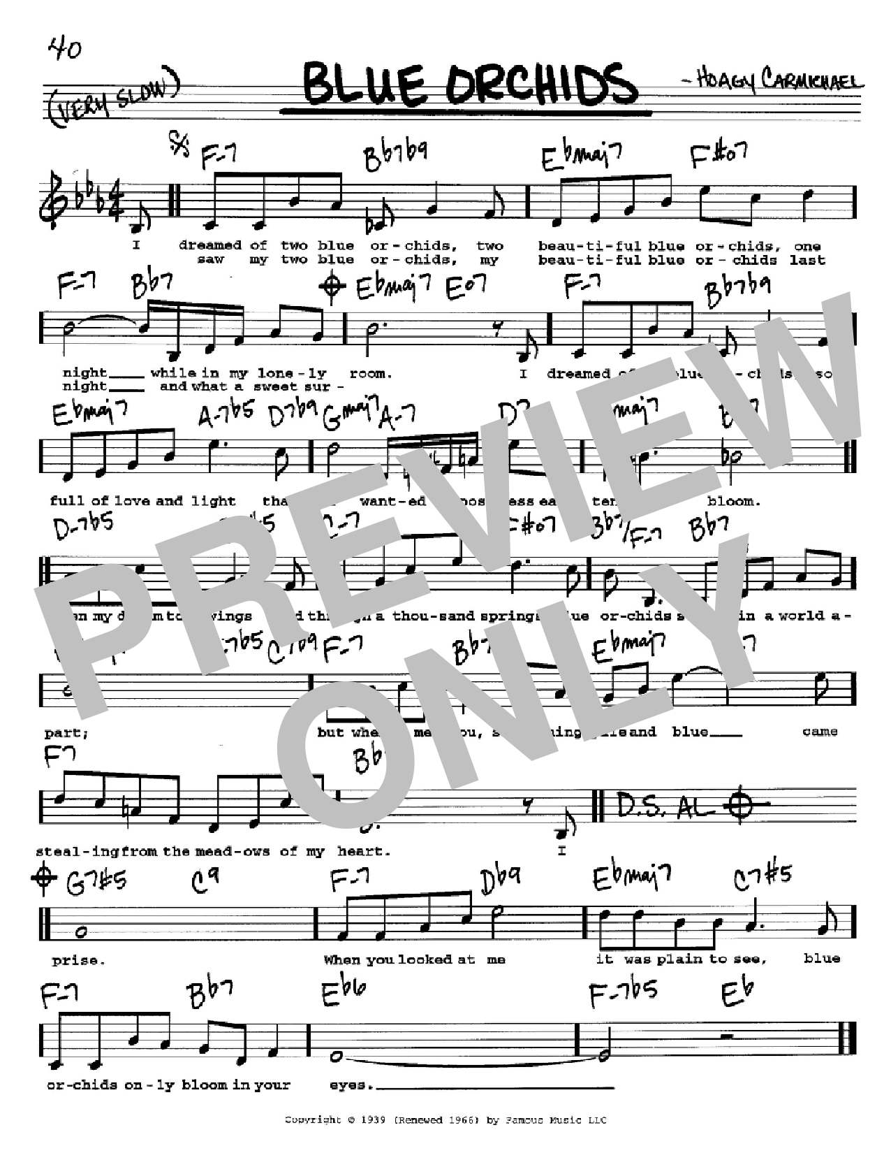 Hoagy Carmichael Blue Orchids sheet music notes and chords. Download Printable PDF.