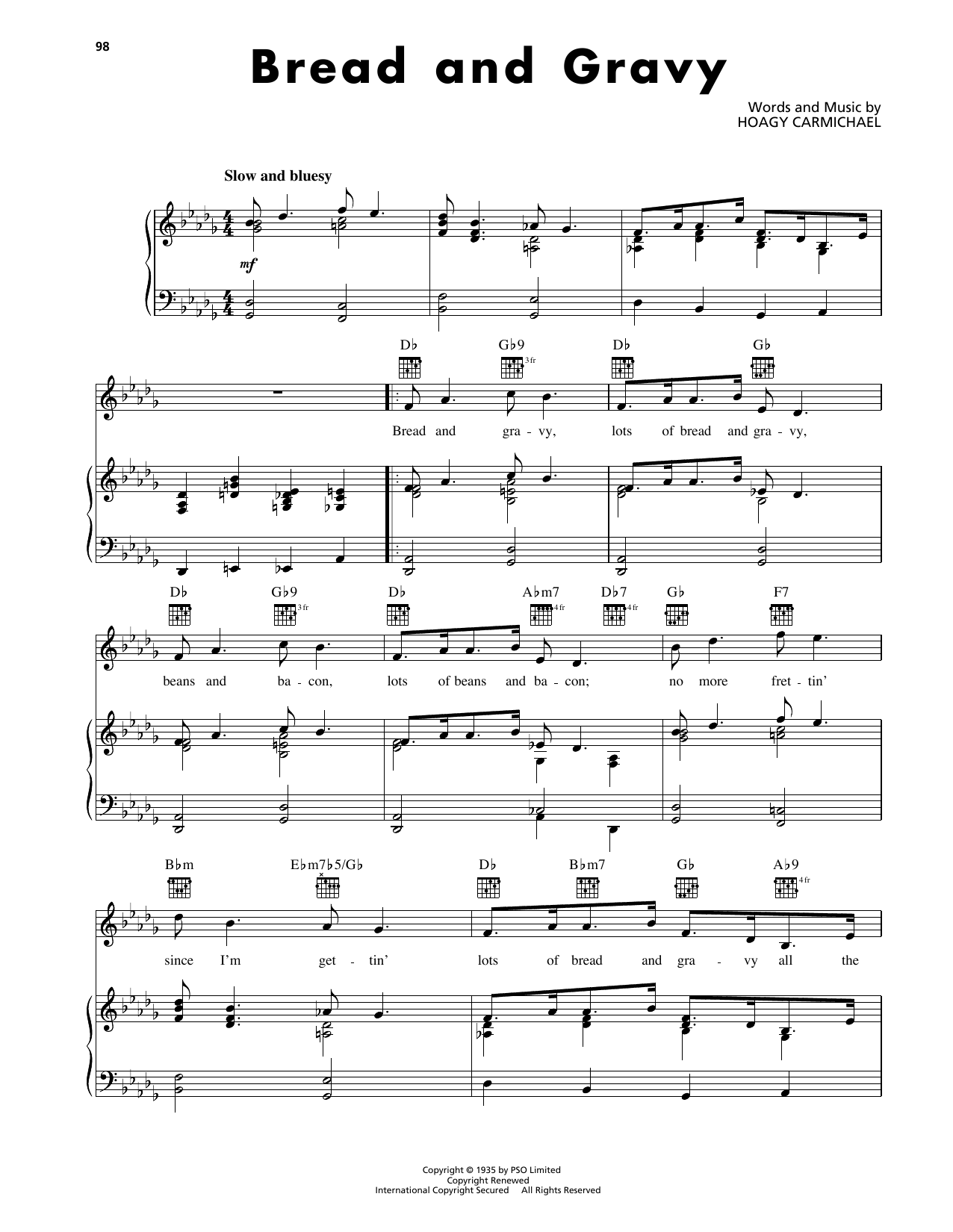 Hoagy Carmichael Bread And Gravy sheet music notes and chords. Download Printable PDF.