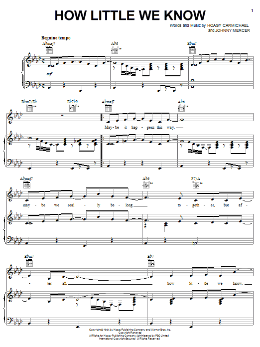 Learn to play Hoagy Carmichael How Little We Know sheet music for Lead Sheet / Fake Book in minutes. Hoagy Carmichael How Little We Know sheet music notes and chords. Download Printable PDF.