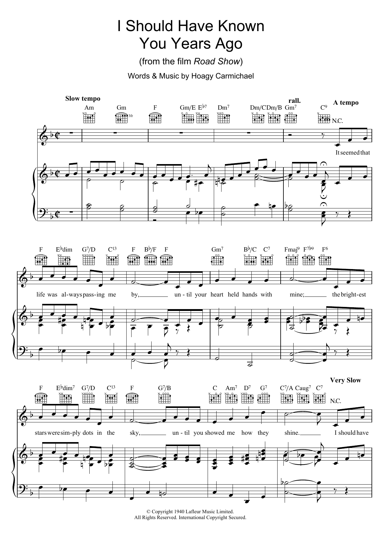 Learn to play Hoagy Carmichael I Should Have Known You Years Ago sheet music for Piano, Vocal & Guitar (Right-Hand Melody) in minutes. Hoagy Carmichael I Should Have Known You Years Ago sheet music notes and chords. Download Printable PDF.